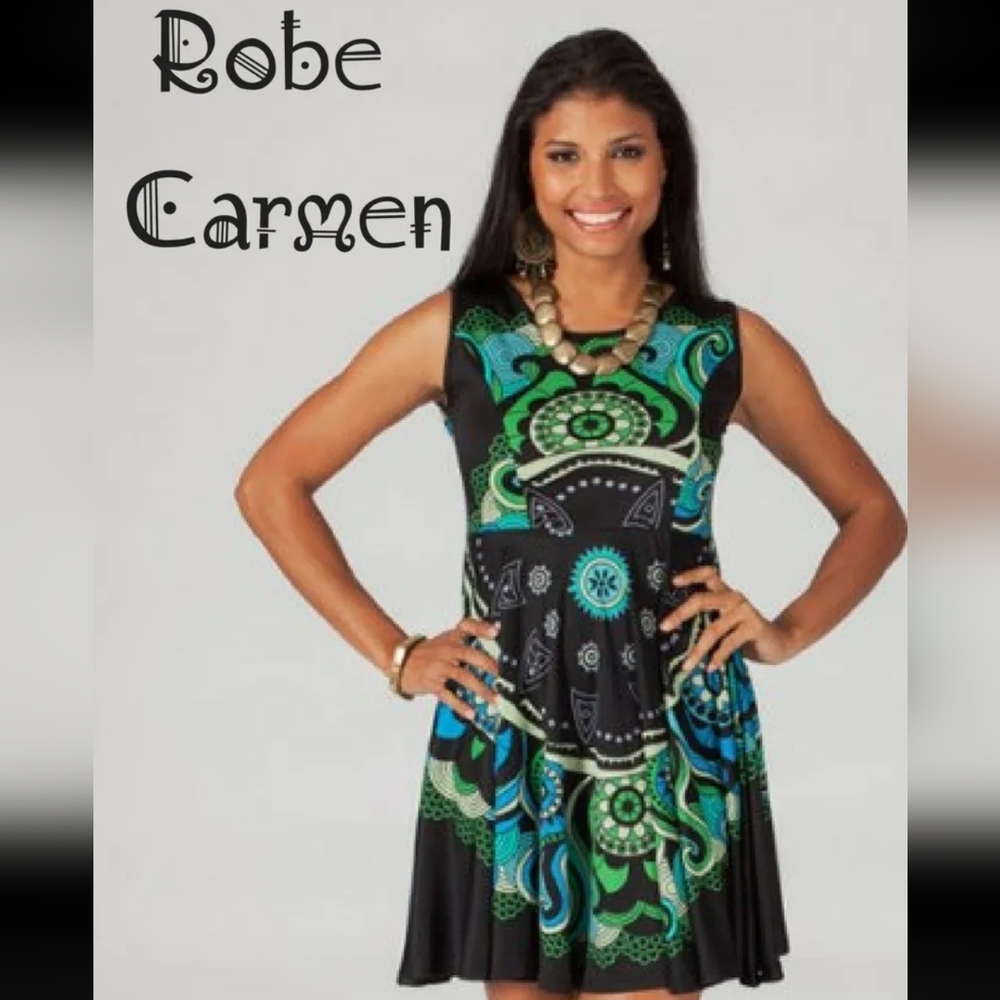 Black and Green Patterned Dress